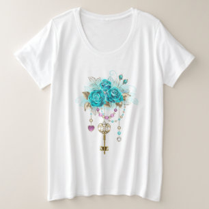 Türkisfarbene Rose mit Tasten Große Größe T-Shirt