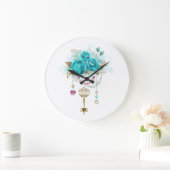 Türkisfarbene Rose mit Tasten Große Wanduhr (Zuhause)