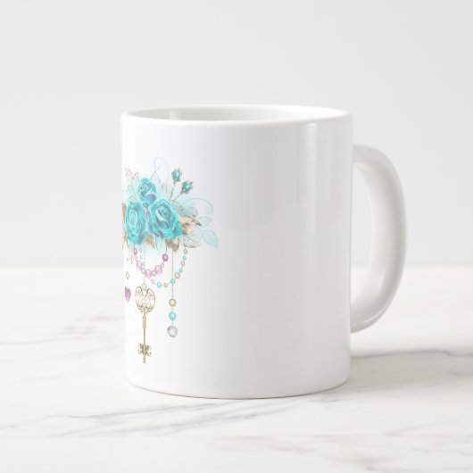 Türkisfarbene Rose mit Tasten Jumbo-Tasse (Vorderseite Rechts)
