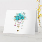 Türkisfarbene Rose mit Tasten Karte (Gelbe Blume)