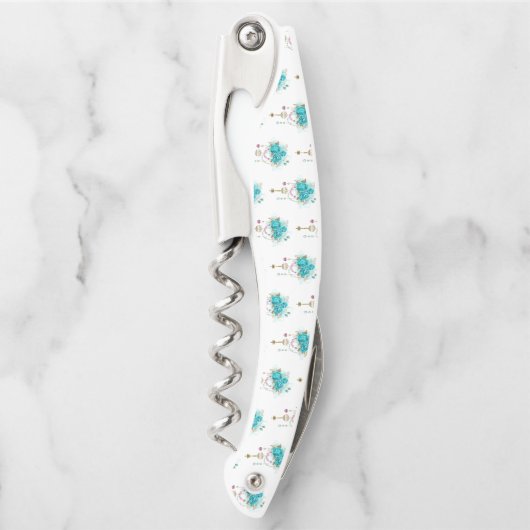 Türkisfarbene Rose mit Tasten Kellnermesser (Vorderseite)