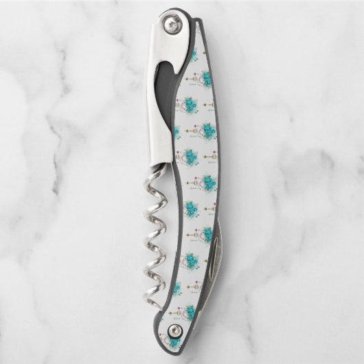 Türkisfarbene Rose mit Tasten Kellnermesser (Vorderseite)