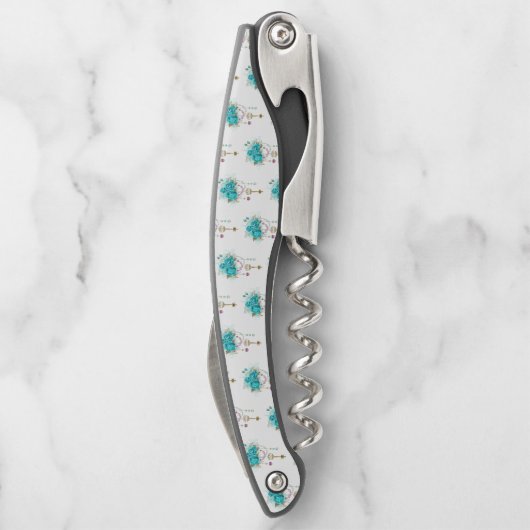 Türkisfarbene Rose mit Tasten Kellnermesser (Rückseite)