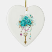 Türkisfarbene Rose mit Tasten Keramik Ornament (Rechts)