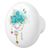 Türkisfarbene Rose mit Tasten Keramikknauf (Rechts)