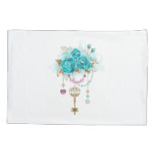 Türkisfarbene Rose mit Tasten Kissenbezug (Rückseite-Links)