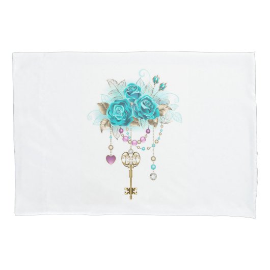 Türkisfarbene Rose mit Tasten Kissenbezug (Vorderseite-Links)