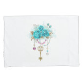 Türkisfarbene Rose mit Tasten Kissenbezug (Vorderseite-Rechts)