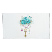 Türkisfarbene Rose mit Tasten Kissenbezug (Rückseite-Rechts)