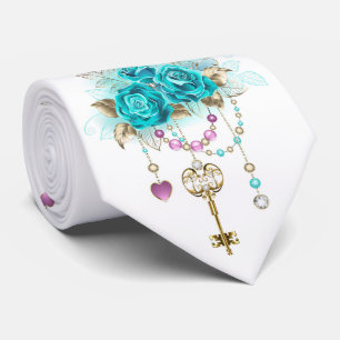 Türkisfarbene Rose mit Tasten Krawatte