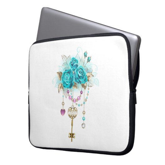 Türkisfarbene Rose mit Tasten Laptopschutzhülle (Vorderseite Links)