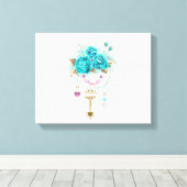 Türkisfarbene Rose mit Tasten Leinwanddruck (Insitu (Holzboden))