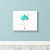 Türkisfarbene Rose mit Tasten Leinwanddruck (Insitu (Holzboden))