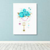 Türkisfarbene Rose mit Tasten Leinwanddruck (Insitu (Holzboden))