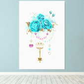 Türkisfarbene Rose mit Tasten Leinwanddruck (Insitu (Holzboden))