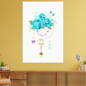 Türkisfarbene Rose mit Tasten Leinwanddruck (Insitu (Wohnzimmer))