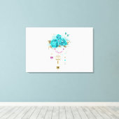 Türkisfarbene Rose mit Tasten Leinwanddruck (Insitu (Holzboden))