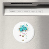 Türkisfarbene Rose mit Tasten Magnet (In Situ (Geschirrspüler))