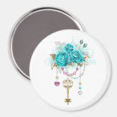 Türkisfarbene Rose mit Tasten Magnet (Vorderseite/Rückseite)