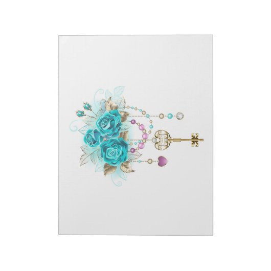 Türkisfarbene Rose mit Tasten Notizblock (Rotiert)