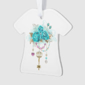 Türkisfarbene Rose mit Tasten Ornament (Vorderseite)