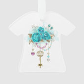 Türkisfarbene Rose mit Tasten Ornament (Rückseite)