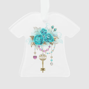 Türkisfarbene Rose mit Tasten Ornament