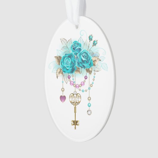 Türkisfarbene Rose mit Tasten Ornament (Vorderseite)