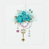 Türkisfarbene Rose mit Tasten Ornament Aus Metall (Rückseite)