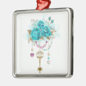 Türkisfarbene Rose mit Tasten Ornament Aus Metall (Links)