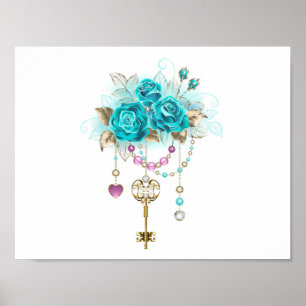 Türkisfarbene Rose mit Tasten Poster