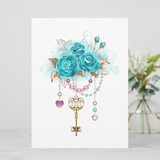 Türkisfarbene Rose mit Tasten Programm (Stehend Vorderseite)