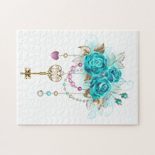 Türkisfarbene Rose mit Tasten Puzzle (Horizontal)