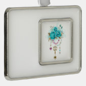 Türkisfarbene Rose mit Tasten Rahmen-Ornament Silber (Rechts)