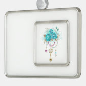 Türkisfarbene Rose mit Tasten Rahmen-Ornament Silber (Links)