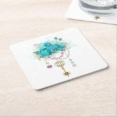 Türkisfarbene Rose mit Tasten Rechteckiger Pappuntersetzer (angewinkelt)