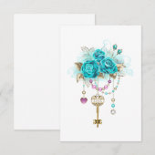 Türkisfarbene Rose mit Tasten RSVP Karte (Vorne/Hinten)