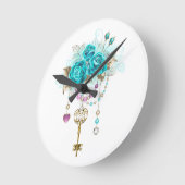 Türkisfarbene Rose mit Tasten Runde Wanduhr (Winkel)