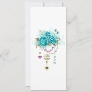 Türkisfarbene Rose mit Tasten Save The Date