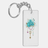 Türkisfarbene Rose mit Tasten Schlüsselanhänger (Vorderseite links)