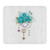 Türkisfarbene Rose mit Tasten Schneidebrett (Vorderseite)