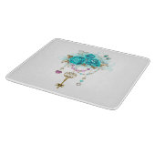 Türkisfarbene Rose mit Tasten Schneidebrett (Ecke)