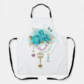 Türkisfarbene Rose mit Tasten Schürze (Vorderseite)