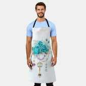 Türkisfarbene Rose mit Tasten Schürze (Getragen)