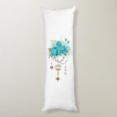 Türkisfarbene Rose mit Tasten Seitenschläferkissen (Rückseite (Vertikal))