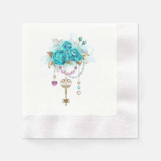 Türkisfarbene Rose mit Tasten Serviette (Vorderseite)