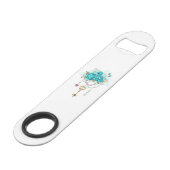 Türkisfarbene Rose mit Tasten Speed Flaschenöffner (Vorderseite Schrägansicht)