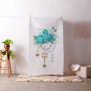 Türkisfarbene Rose mit Tasten Stoff