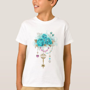Türkisfarbene Rose mit Tasten T-Shirt