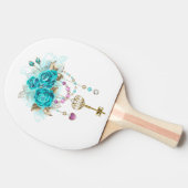 Türkisfarbene Rose mit Tasten Tischtennis Schläger (Seitenansicht)